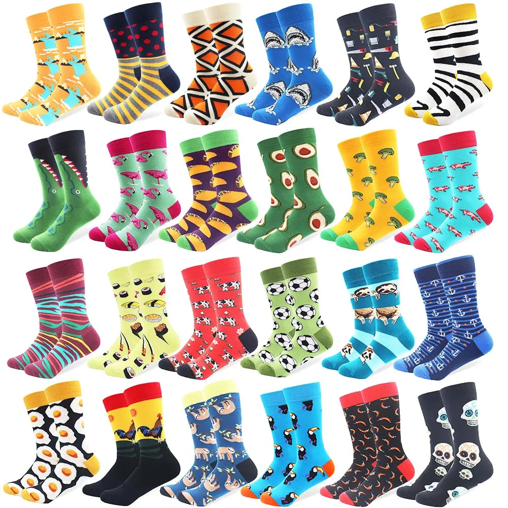 

6 Pairs/lot Wholesale Creative Men's Colorful Fruit Cartoon Combed Cotton Happy Anime Socks Gift for Men Casual Crazy Funny Sock