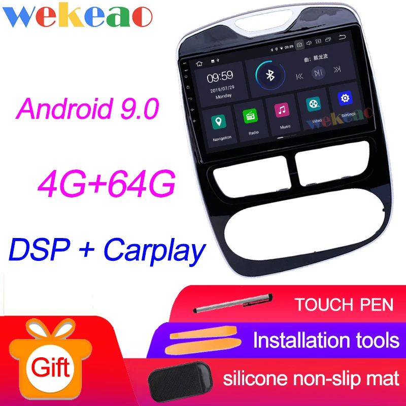Wekeao сенсорный экран 10,1 ''Android 9,0 Автомагнитола для Renault Clio Android авто gps навигация 2012- wifi 4G DSP - Цвет: Android Car Radio