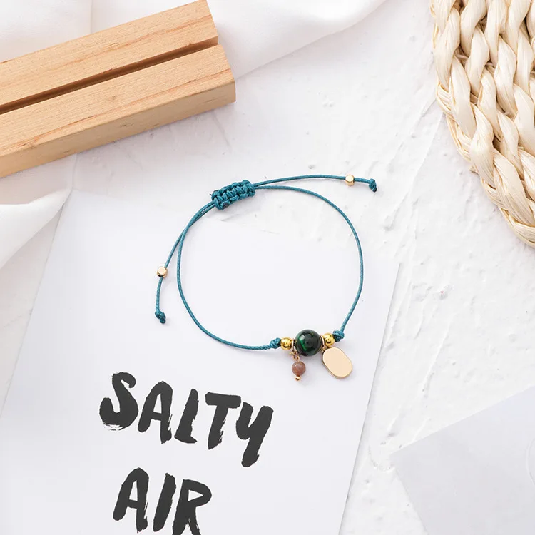 Korea Trendy Simple Handmade Weave Adjustable Rope Glass Ball Coin Pendant Bracelets & Bangles For Women Hands Jewelry Gifts - Image 6