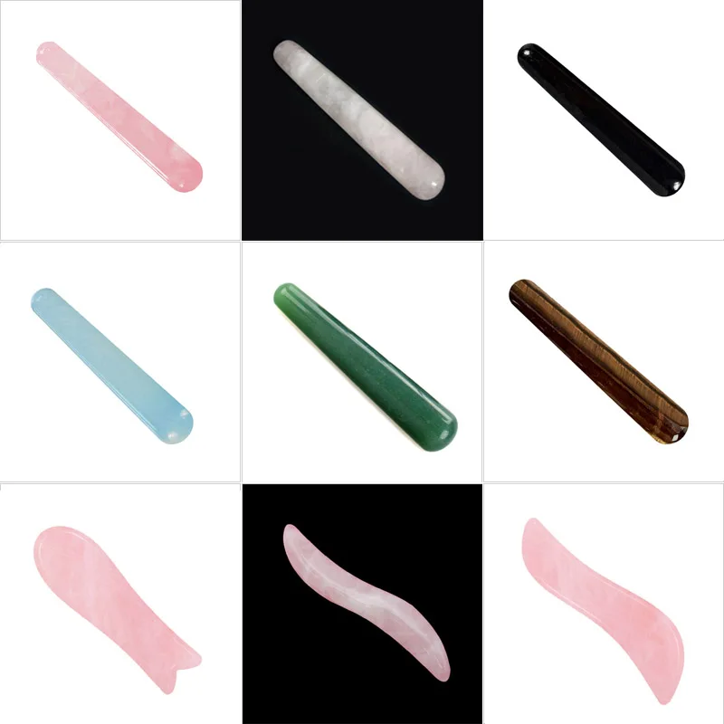 

Natural Rose Quartz Yoni Wands Jade Crystal Massage Wand Vaginal Muscles Tightening Massage Stone Guasha Tool Acupoint Massager