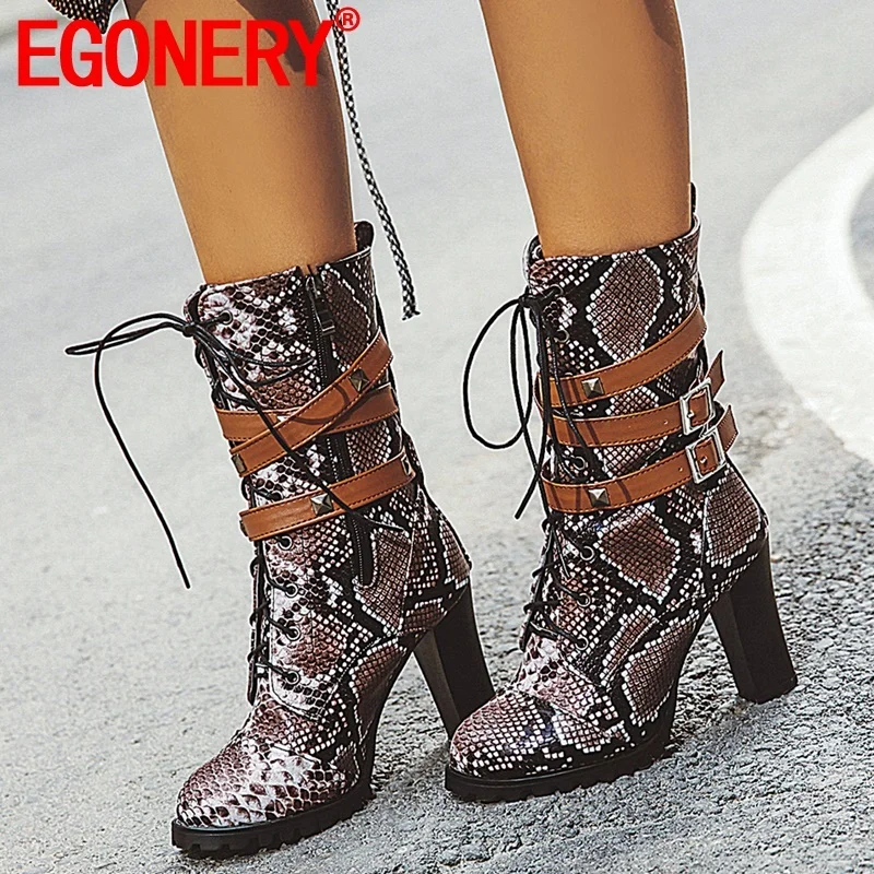 

EGONERY 2019 winter warm new fashion mid calf boots outside super high heels plus size cross-tied zip women shoes drop shipping