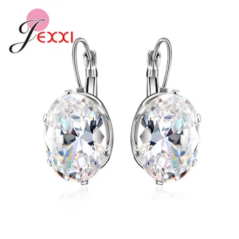 

Hot Sale Women 925 Sterling Silver Geometric Hoop Earrings Korean Fashion Jewelry Cubic Zirconia Piercing Earrings Nice Gift