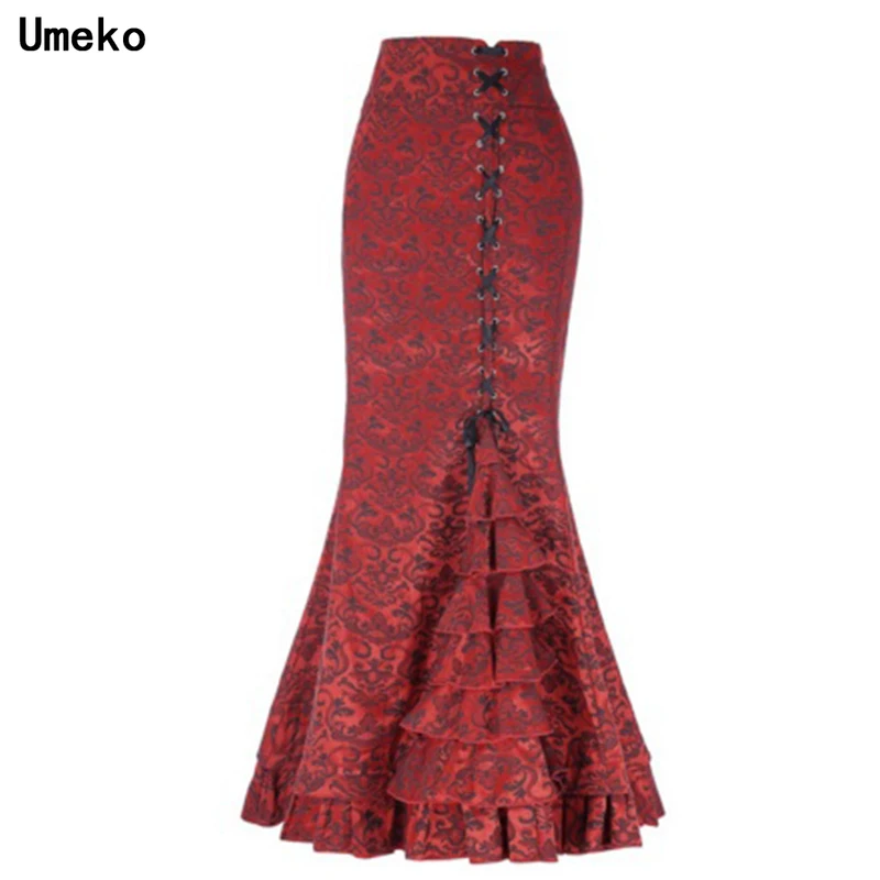 Vintage Gothic 2020 Women's Dress Victorian Steampunk Long Mermaid Dress Evening Gowns Punk Retro Bodycon Ruffle Fishtail Skirt photo