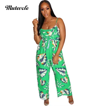 

Mutevole Women Spaghetti Strap Patchwork Print Jumpsuit Casual Summer Wide Leg Jumpsuit Fashion Sleeveless Bandage Jumpsuit