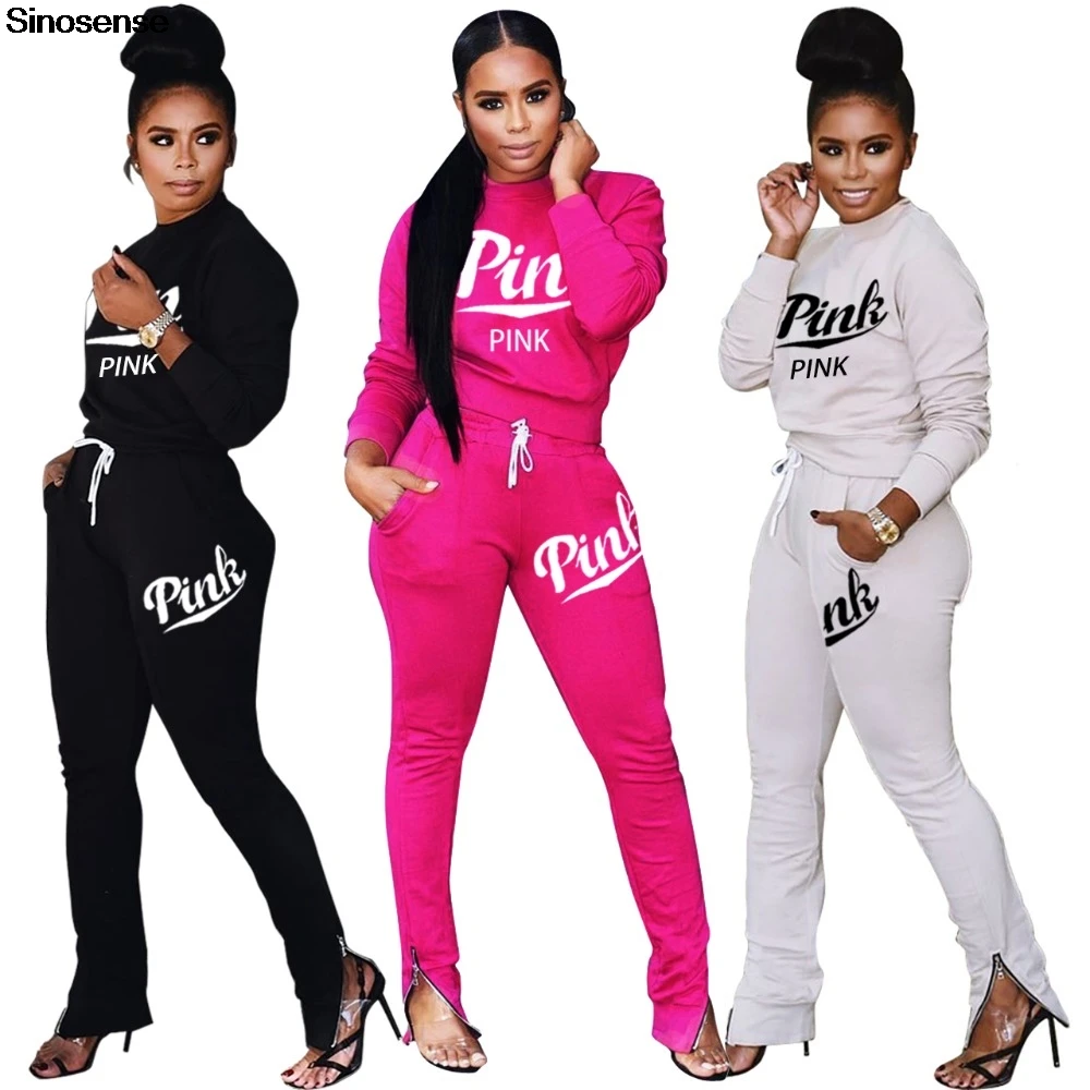 

New Autumn Letter Print 2 Piece Pink Outfit 2019 Sweatshirt+Pencil Pants Matching Sets Sweat Suits Women Tracksuit Two Piece Set