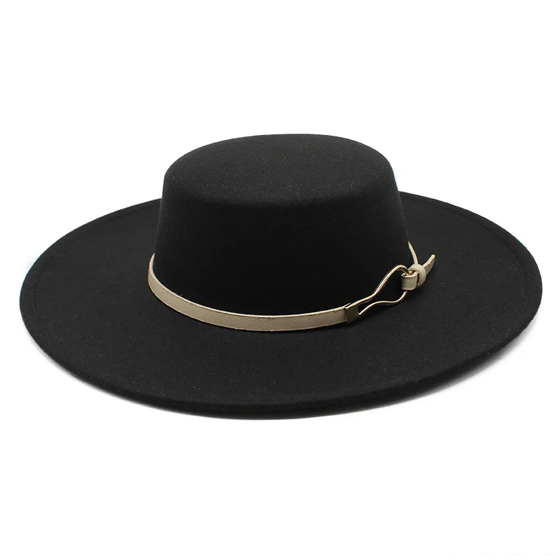 Bauhiniua Wool Felt Fedoras Jazz Cap 2022 Winter Warm Flat Top Hats 10CM Big Wide Brim Solid Color Church Hats black fedora hat mens Fedoras