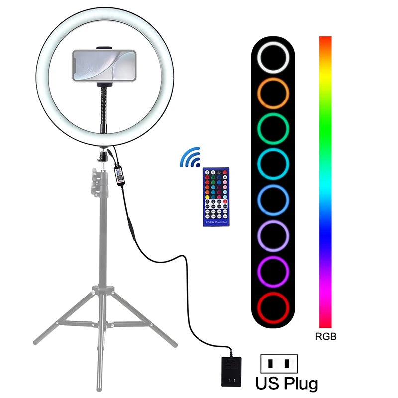 12 дюймов RGB светодиодный светильник-кольцо с регулируемой яркостью, видео светильник s с держателем для телефона, кольцевая лампа для фотостудии, для макияжа, прямая трансляция