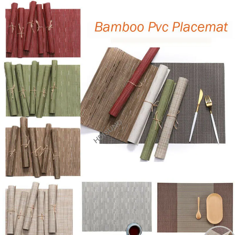 

PVC Place Mats And Coasters Dining Table Placemats Non-Slip Washable Bamboo