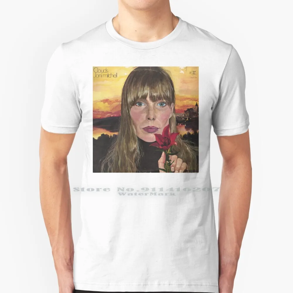 Joni Mitchell Clouds T Shirt 100% Puro Cotone Joni Album Classic 60S 70S Neil Folk America Clouds Hejira Court And Spark Ladies