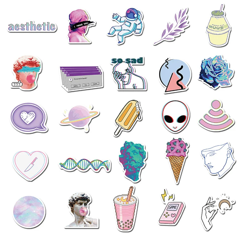 50pcs vaporwave art style sticker for laptop computer skateboard luggage refrigerator notebook decals cartoon graffiti stickers laptop skins aliexpress