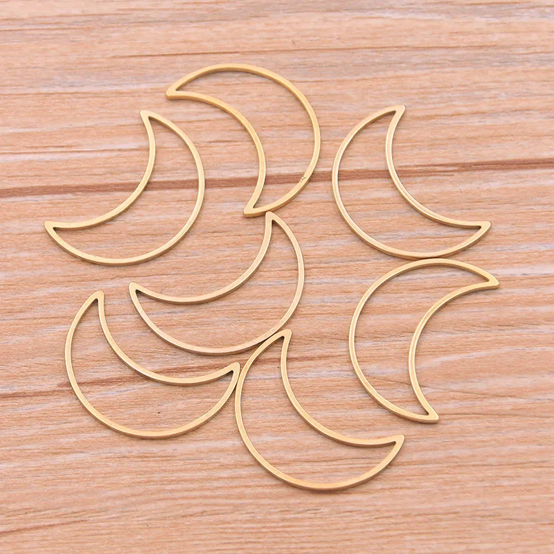 10pcs 3 Size Moon Charm Gold Stainless Steel Pendant Open Bezels Hollow Pressed Resin Frame Mold Bezel DIY Jewelry Making