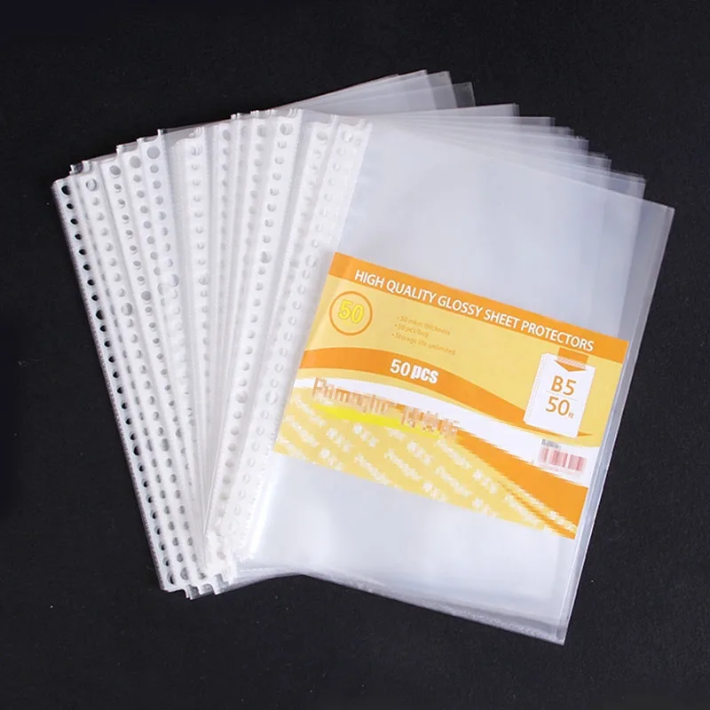 50Pcs A4 Transparent Document Pocket File Sheets Protectors Paper Storage Bag 
