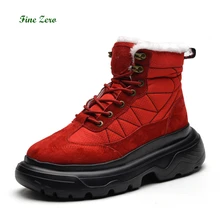 Зимние теплые мужские Ботильоны; зимние ботинки с плюшевой подкладкой; нескользящие высокие сапоги; сохраняющие тепло; Туфли-оксфорды в западном стиле на высоком массивном каблуке; винтажная мужская обувь