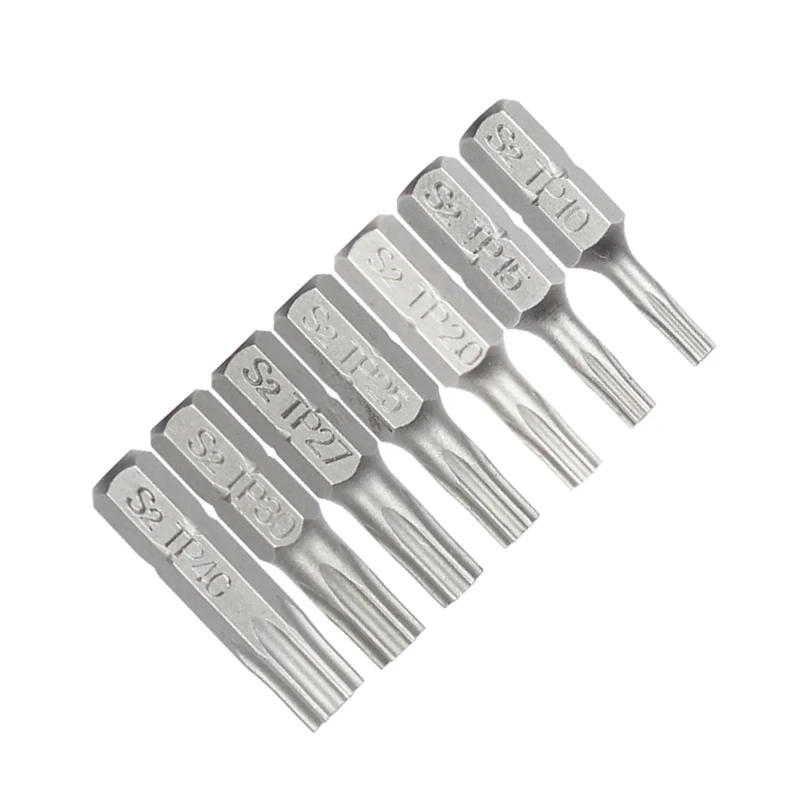 1 인치 TP10 15 20 25 30 35 보안 Torx 스크루 드라이버 비트 세트 전동 공구 용 1/4 인치 6.35mm 육각 섕크 전기 스크루 드라이버 비트