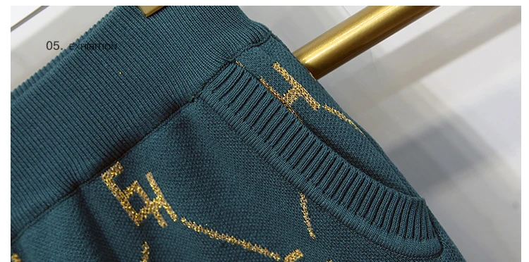 10.10  High quality Autumn Women embroidery flower contrast color knitted cardigan sweaters coat casual pants Two piece set