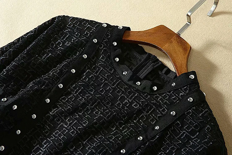 Подиум Дизайнер Высокое качество Весна Осень новая женская мода работы вечерние сексуальные винтажные элегантные шикарные сетки вышивка черное платье