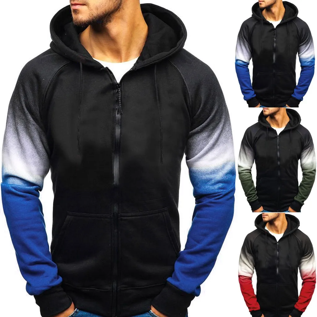 

Men's Hoodies Splicing Tie Dyeing Streetwear Men Autumn Hooded Zipper Pokcet Sweatshirt