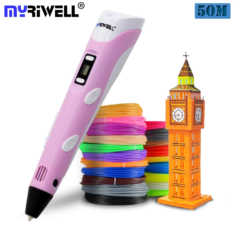 Pаспродажа Myriwell, 3D Ручка, 3D принтер, ручка для 3D печати, ручка для рисования, 50 метров, 10 цветов, ABS нить, магический производитель, искусство, для студенче...