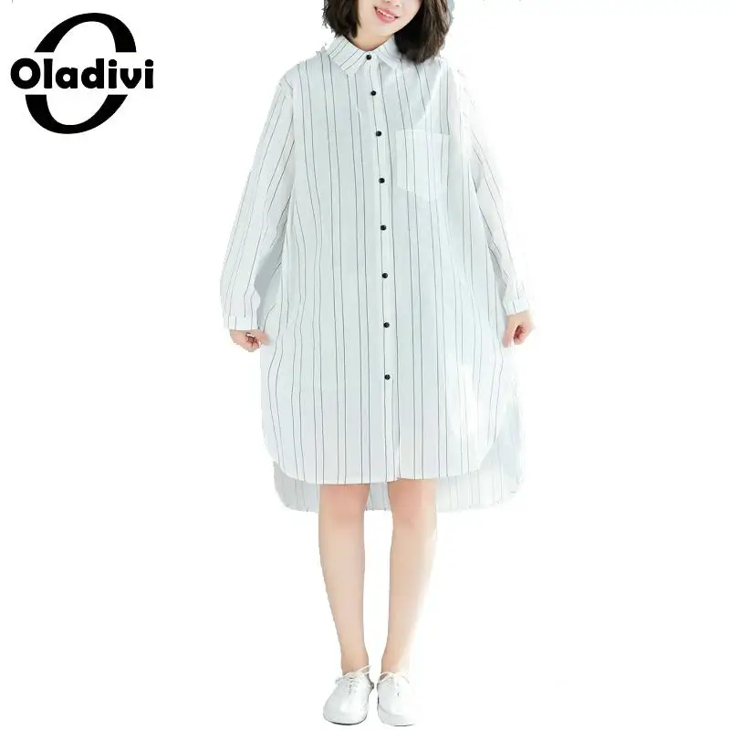 Oladivi/женские модные блузки в полоску; коллекция года; сезон весна-осень; Повседневная Свободная уличная одежда; рубашка с длинными рукавами; женские блузки