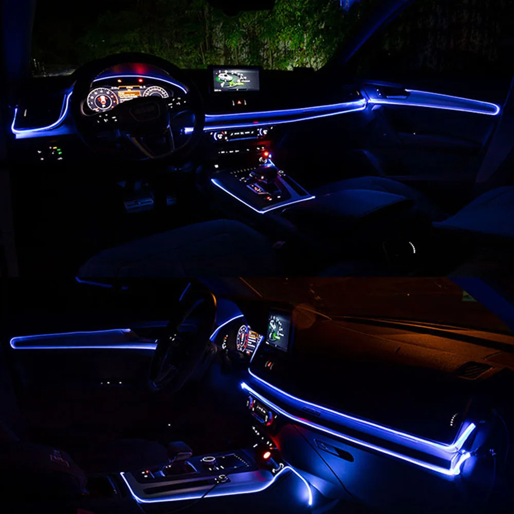 Приложение Smart Phone control многоцветный RGB светодиодный автомобиль для интерьера, с мелкими полосками, дверная доска DIY атмосферные огни с неоновыми полосками 6 м