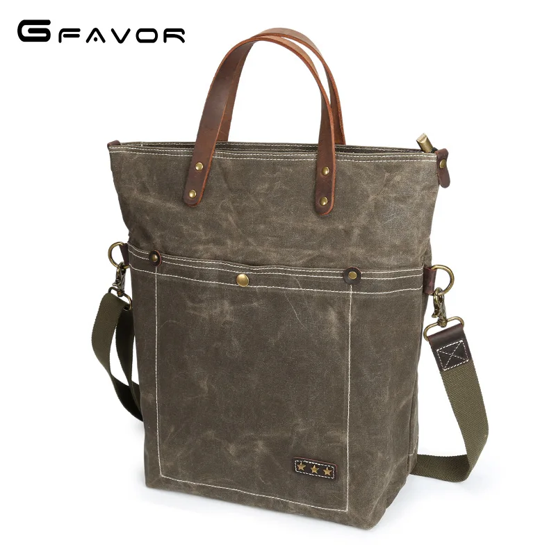 

G-FAVOR Oil Wax Waterproof Canvas Handbag Multi-functional Shoulder Cloth Bag Horse Leather Men's Bag New Style