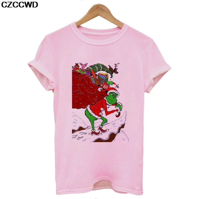 Poleras Mujer De Moda,, белая футболка, Harajuku, модная, Grinch, веселая, Рождественская футболка, для отдыха, уличная одежда, женская футболка, топы