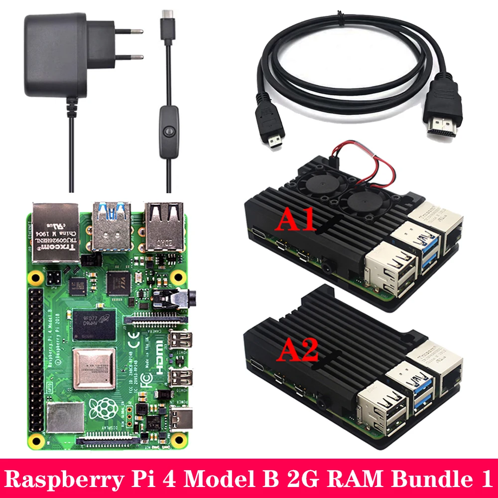 Raspberry Pi 4 2 ГБ 4 ГБ ОЗУ+ алюминиевый корпус 3A адаптер питания Micro HDMI кабель для Raspberry Pi 4 Модель B Pi 4B - Комплект: Комплект 1