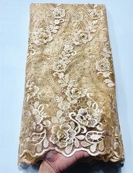 

gold lace african lace fabric african french tulle lace fabric 5yards embroidery african nigerian net lace fabric for dress 8337