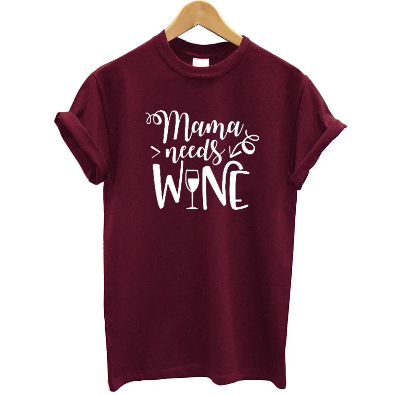 Футболка с принтом Mama Need Wine хлопковая футболка коротким рукавом для женщин