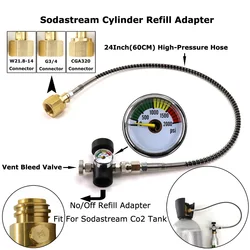 NEW SodaStream SodaClub Cylinder CO2 Refill Station Adaptor With Hose On/Off Adapter and W21.8-14(DIN 477) Or CGA320 And G3/4