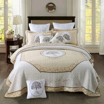 

Europe Luxury Embroidered Cotton Quilted Bed Cover Queen King Double Bedspread Coverlet Summer Quilt Set Pillow Shams 3-piece