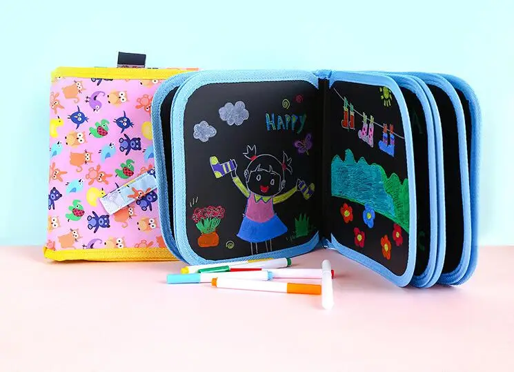 Magic Water Coloring Books Baby Blackboard Reusable Painting Book Foldable Drawing Board Toys with Water Pen Children Kids