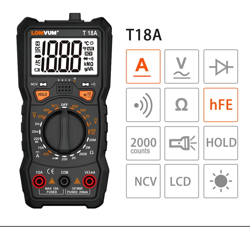 LOMVUM NCV цифровой мультиметр тестер 6000 отсчетов Автоматический диапазон AC/DC измеритель напряжения вспышка светильник измеритель емкости мультиметры
