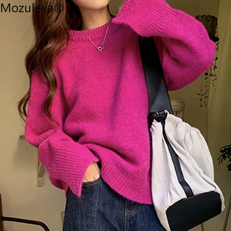Mozuleva Fashion Women Soft Knit Loose Sweaters Casual Female O-neck Solid Pullovers Ladies Slim Tops Jumpers Autumn Winter