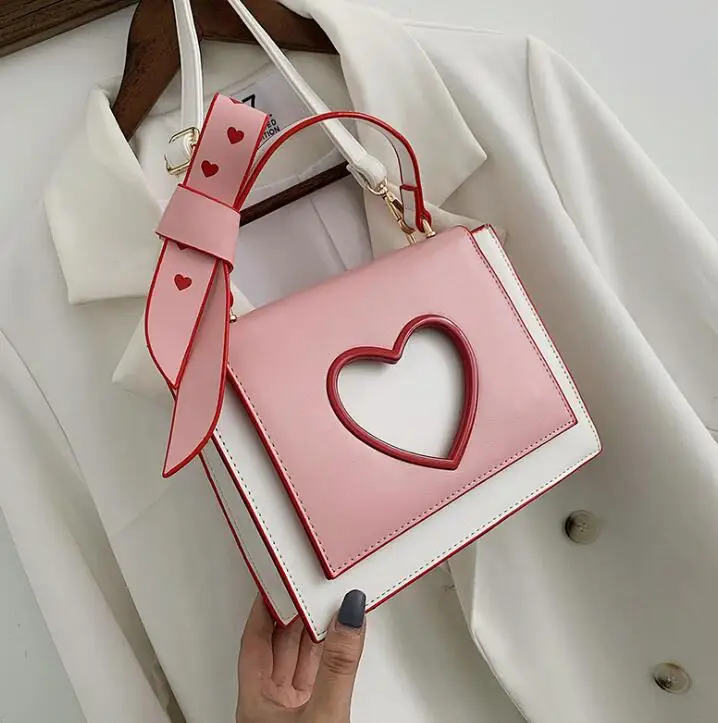 Женская дизайнерская сумка в форме сердца, модная новинка, Высококачественная женская сумка из искусственной кожи, контрастная женская сумка-тоут на плечо, сумки-мессенджеры - Цвет: Розовый