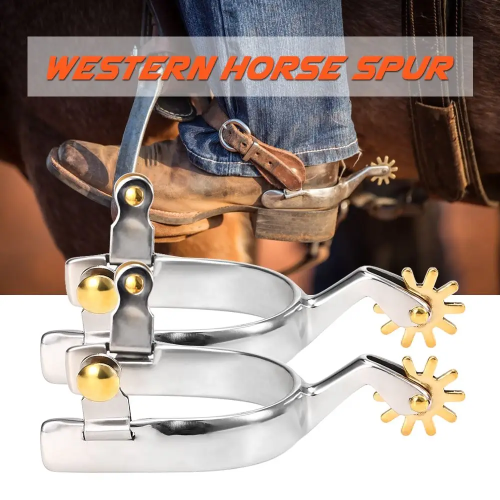 Nieuwe 2Pcs Anti-Roest Western Horse Spurs Roestvrij Staal Met Koper Spoorraadje Horse Racing Apparatuur Paardrijden Gewassen & Spurs