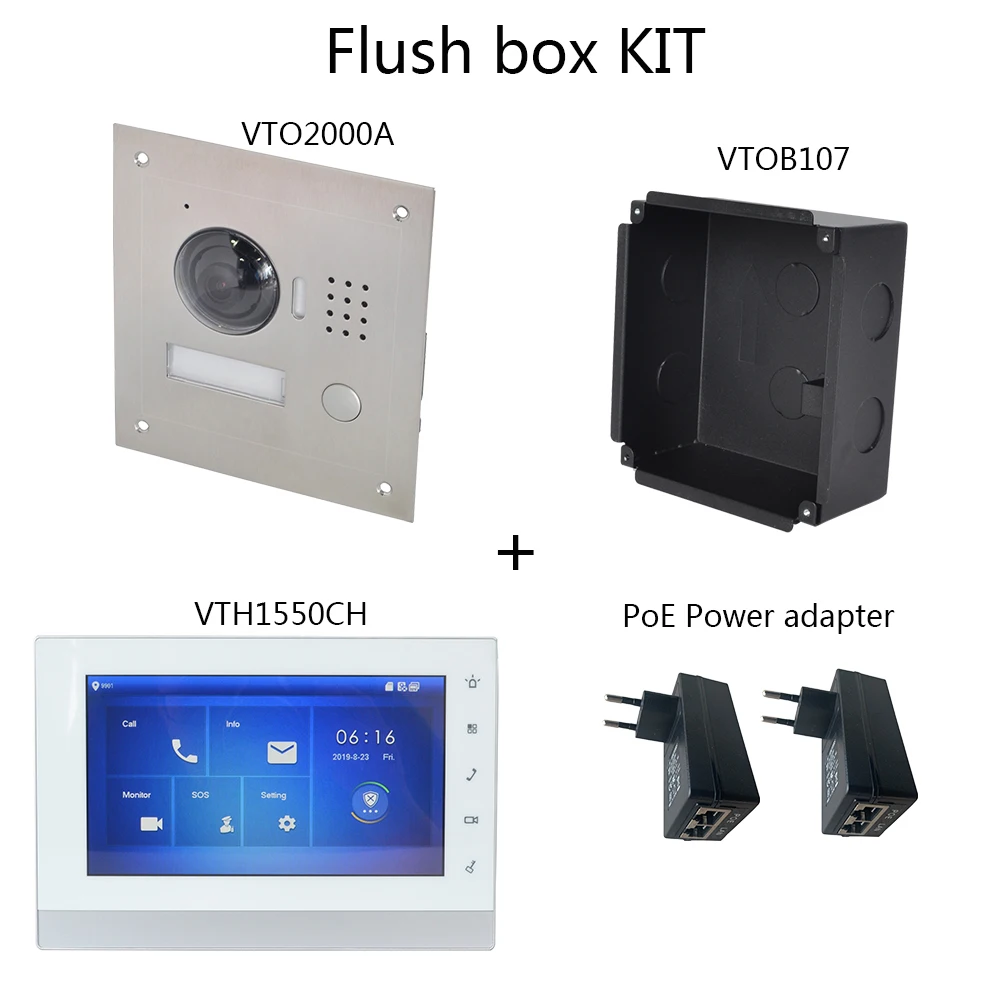 DH logo Multi-Language Video intercom KIT Include VTO2000A & VTH1550CH & PoE adapter,SIP firmware version