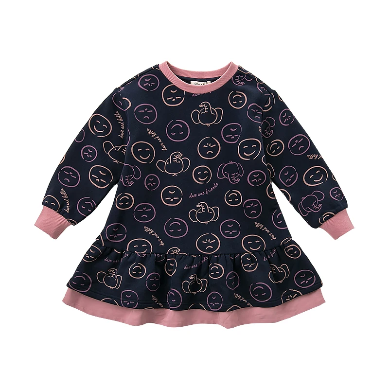 navy print DBK11278 dave bella/зимнее модное платье с принтом для девочек детское милое платье детская одежда в стиле «лолита» - Цвет: navy print
