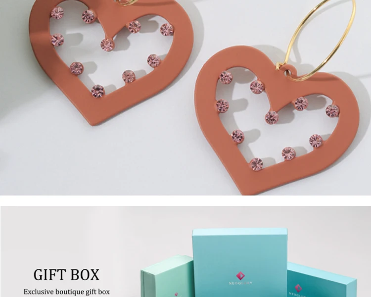 Neoglory Brand Trendy Hollow Heart Shape Enamel Hoop Earrings For Women Crystal Love Ear Accessories Gift For Lover Or Mother