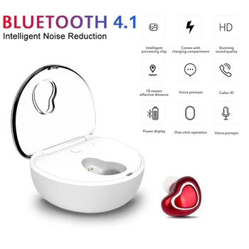 

Invisible Bluethooth 4.1 TWS Wireless Bass Low Distortion Sports Music Game One Ear Headset Earplug Earphone With Charging Box