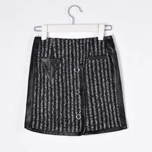 Модная осенне-зимняя женская мини-юбка из хлопка и шерсти, вязаная с полиуретановым карманом, Толстая теплая Полосатая юбка, женская одежда