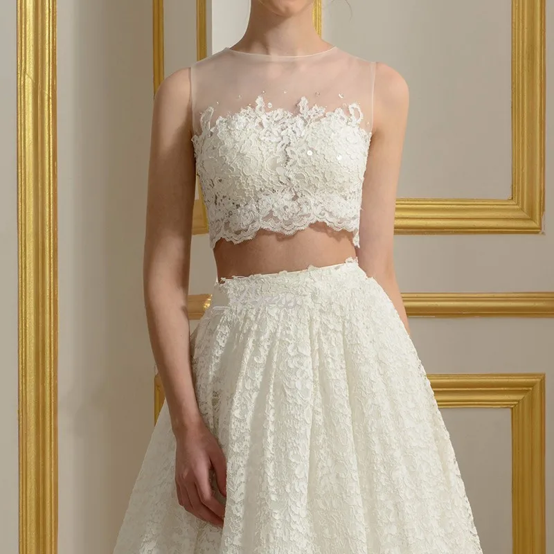 Элегантное платье vestido de noiva, два длинных кружева, бохо,, ТРАПЕЦИЕВИДНОЕ, круглый вырез, отделка бисером, молния, шлейф, свадебное платье, платья для подружек невесты
