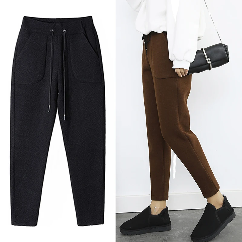 

2018 Autumn Winter Pants Warm Women's Ankle Length Woolen Pant Thick High Waist Trousers Loose Work Lady Office Wear Harem Pants