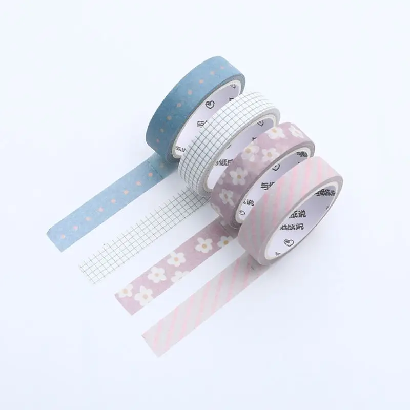 Basic Color Series 4 Roll Boxed Washi Tape Set Colorful Cartoon Hand Account DIY Decorative Stickers Random 8 Paper Tape W91A