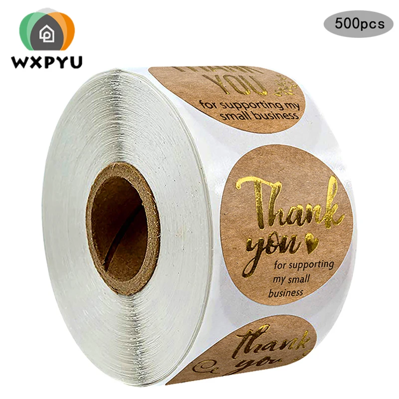 

500pcs thank you for supporting my business Kraft Stickers with Gold Foil round labels sticker Decoration handmade sticker