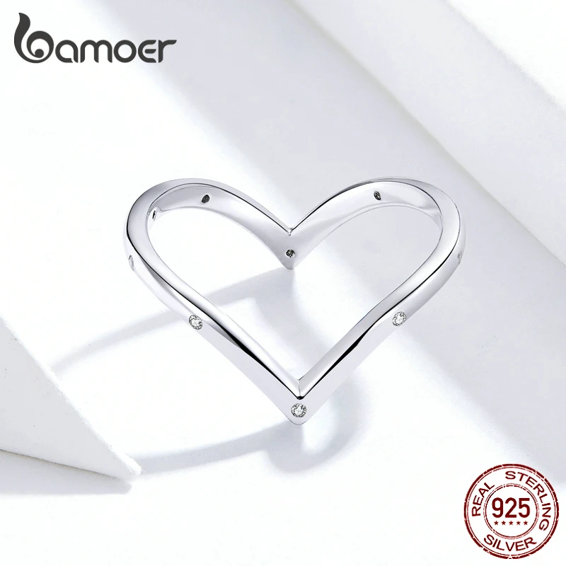 Bamoer GXR622 925 пробы Серебряное кольцо в форме сердца для женщин, серебряное ювелирное изделие, Подарок на годовщину, Рождество, размер 678