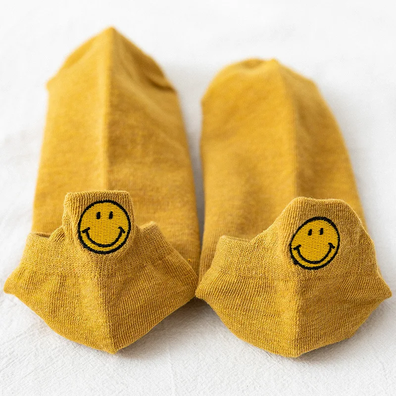 Конфетный оттенок женский тапочки носки Kawaii с выражением смайлика calcetines de mujer вышитые Harajuku забавные calze corte donna