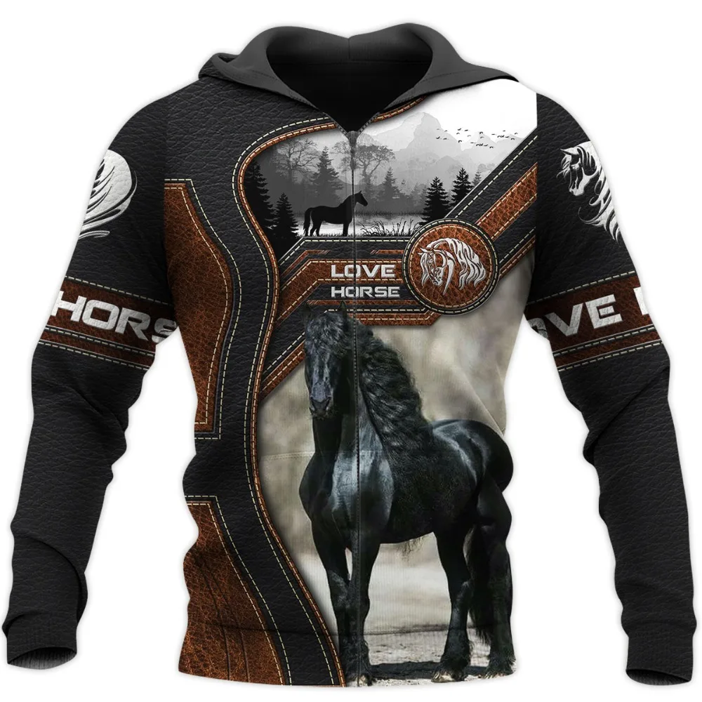 Fashion Mens Hoodie 3D Full Printed Love Horse Sweatshirt Harajuku Autumn Streetwear Unisex Casual Hip Hop Zip Jackets L-209
