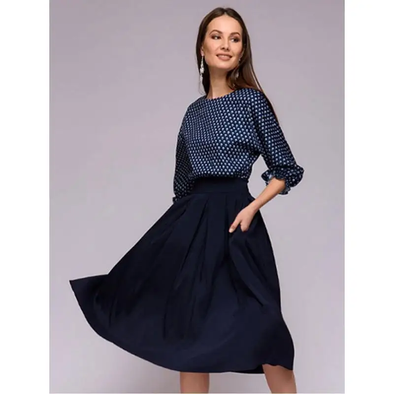 

Hot Selling WOMEN'S Dress Europe And America-Crew Neck Printed Three-quarter-length Sleeve Dress Street A- line Skirt Ba0037