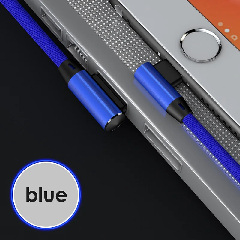Синий Usb Тип C 90 градусов Тип C кабель для быстрой зарядки для samsung Примечание 10 S9 Plus Oneplus 6t подходит для устройств Redmi Note 7 8 Kabel Typu C Usbc кабель для передачи данных - Цвет: Синий